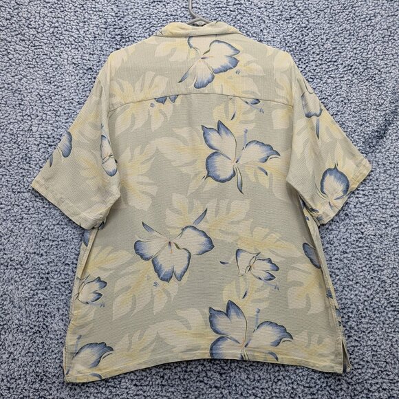 Banana Cabana 100% Silk Hawaiian Button Up Shirt Mens LG Floral Tropical Beige - Picture 2 of 10
